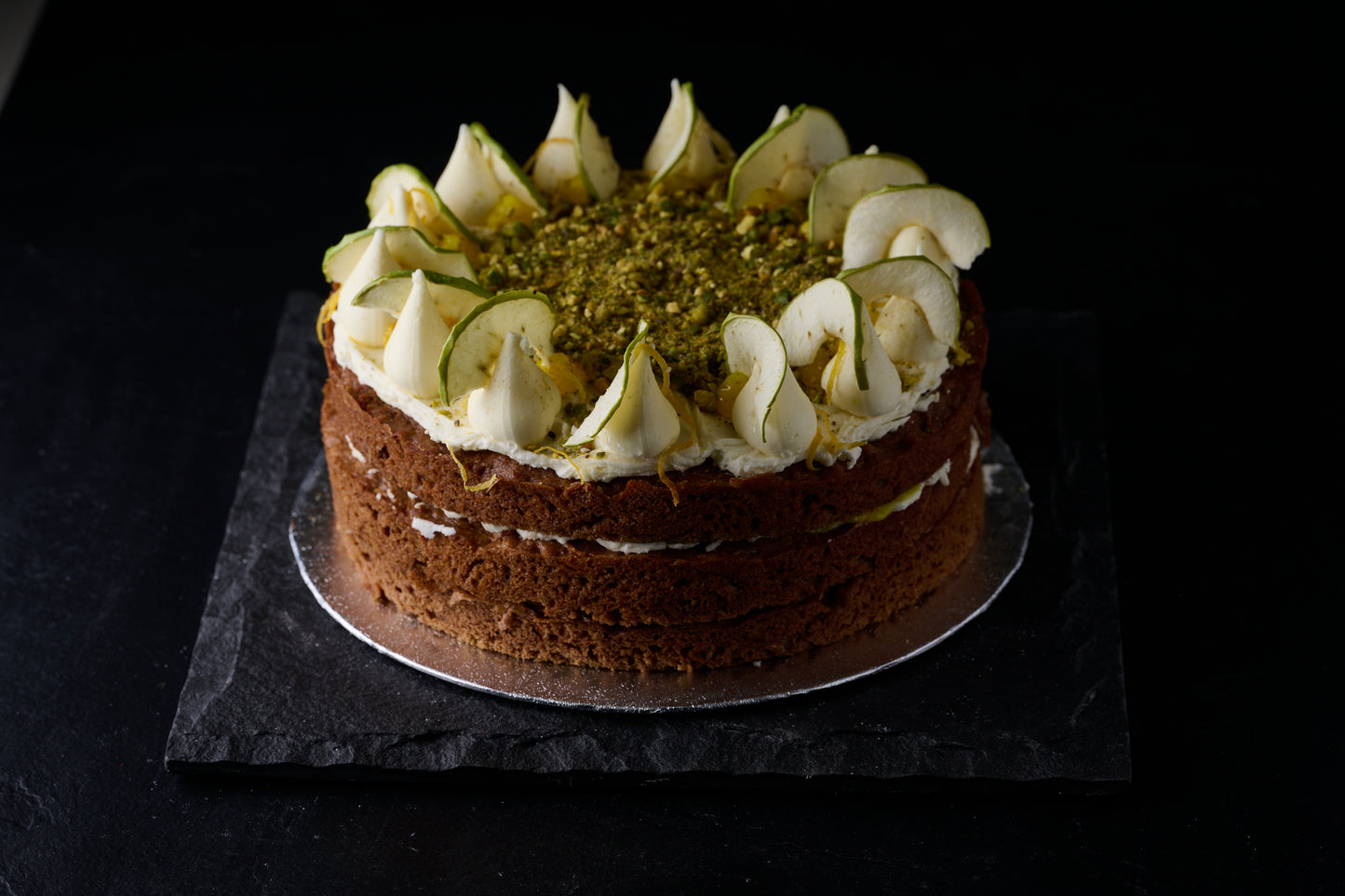 Gluten Free Carrot, Apple, Lemon & Pistachio Cake