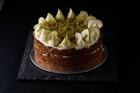 Gluten Free Carrot, Apple, Lemon & Pistachio Cake