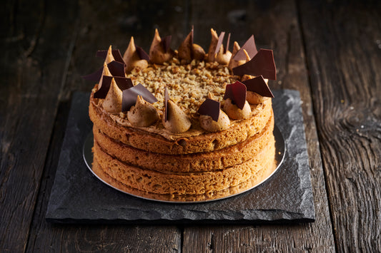 Gluten Free Coffee Cake with Walnuts & Dark Chocolate Shards.